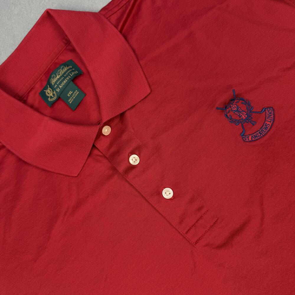 Brooks Brothers Polo Shirt Mens 2XL Red St Andrews Links Golf Cotton Knit Logo